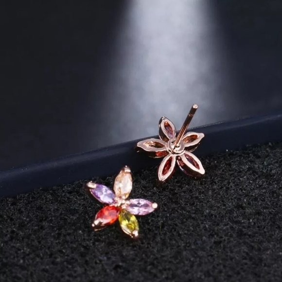 Cute Multicolor AAA CZ Flower RG Stud Earrings - Picture 2 of 5